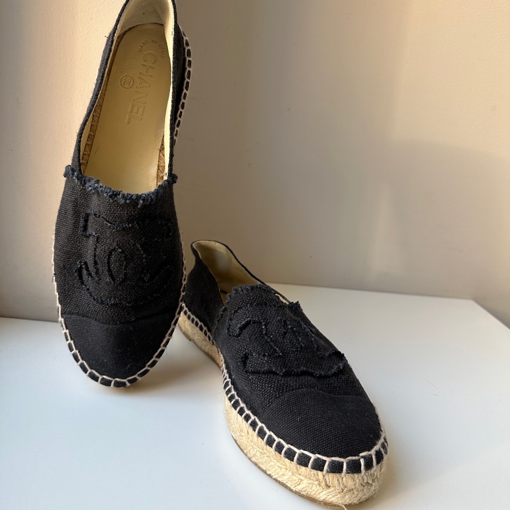 CHANEL Raw Canvas Espadrilles Black